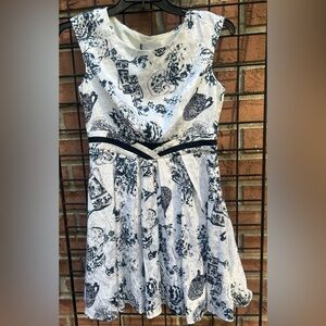 Elegant Blue and White Print Dress